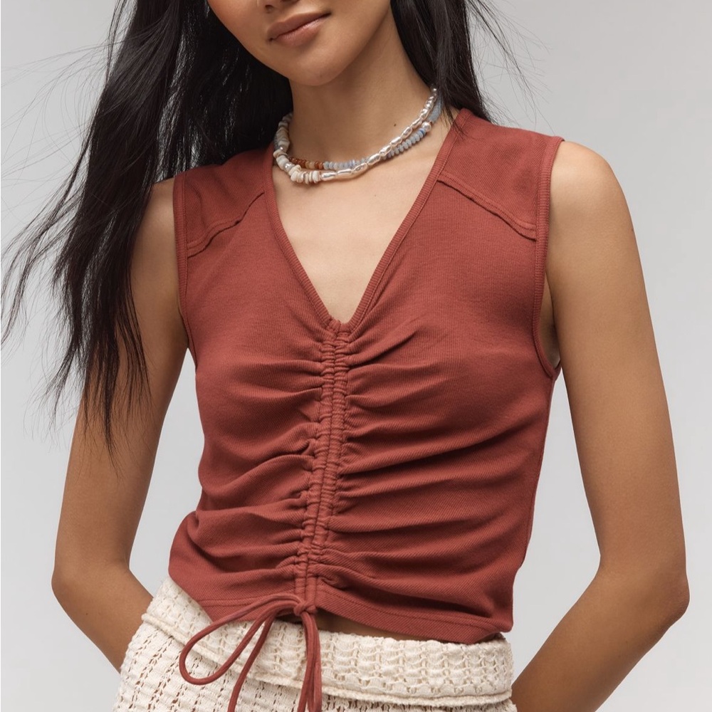 Pilcro V-neck Sleeveless Ruched Top